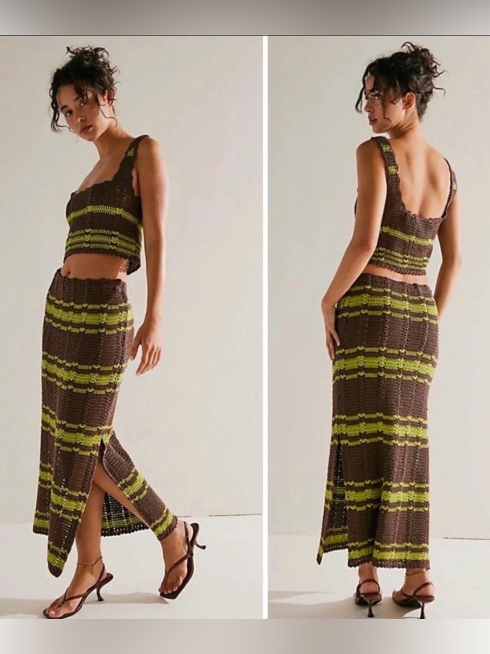 Free People Donni Crochet Midi Skirt and Tank Top Set Beach Cover Small + Medium